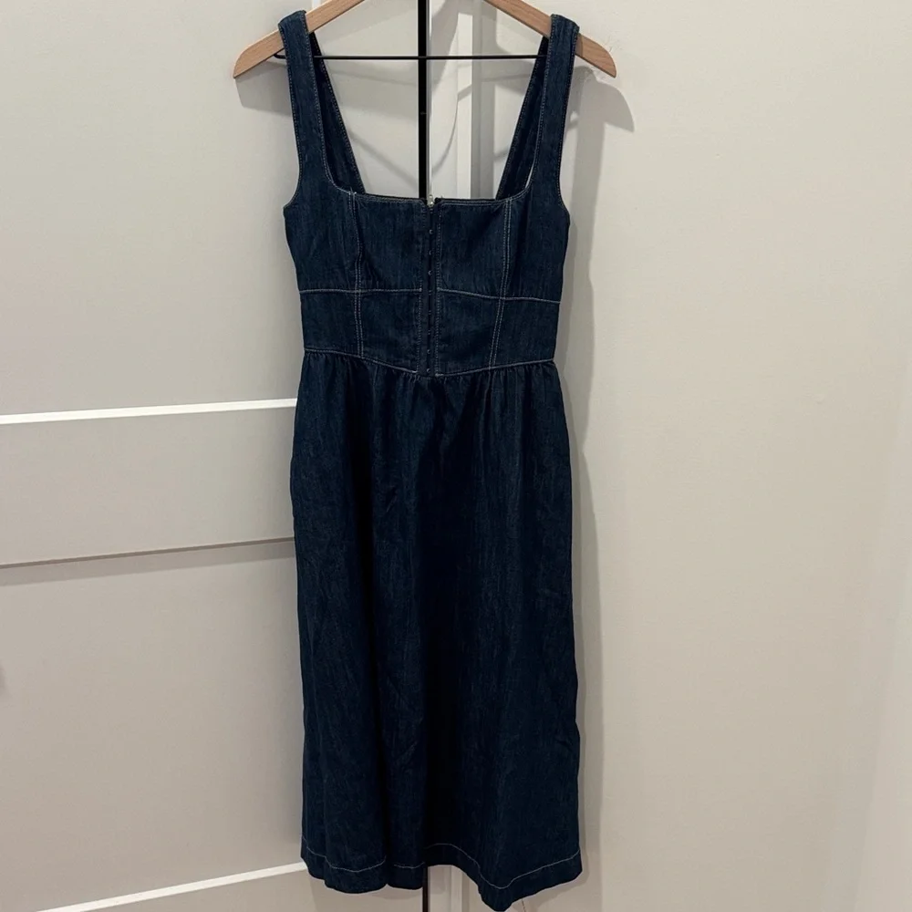 Anthropologie Reformation Tagliatelle Denim Midi Dress 4 NWT $218 - Picture 4 of 11